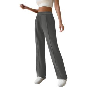 imageWomens Straight Leg Pants Strech Business Casual Pants High Waisted Work Dress Office Trousers with PocketsGray