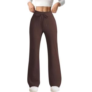 imageYoga Pants Women Flared High Waisted Stretch Drawstring Causal Work Pant Workout Gym with PocketsBrown