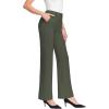 imageWomens High Waist Dress Work Pants Stretchy Wide Leg Business Casual Office Pull On Trousers Slacks with PocketsArmy Green