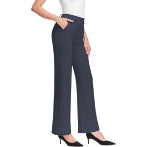 imageWomens High Waist Dress Work Pants Stretchy Wide Leg Business Casual Office Pull On Trousers Slacks with PocketsGrey