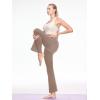 imageWomens Flare Yoga Pants High Waisted Bootcut Yoga Leggings Tummy Control Gym Workout Active Pants with PocketsTan