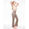 imageWomens Flare Yoga Pants High Waisted Bootcut Yoga Leggings Tummy Control Gym Workout Active Pants with PocketsTan
