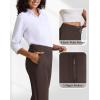 imageWomens High Waisted Work Suit Wide Leg Pants Side Zipper Pocket Casual Business Dress PantsBrown