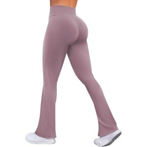 imageWomens Flare Yoga Pants High Waisted Bootcut Yoga Leggings Tummy Control Gym Workout Active Pants with PocketsGrayish Purple