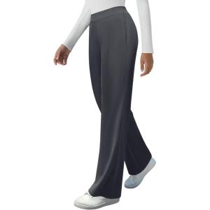 imageWomens High Waisted Work Suit Wide Leg Pants Side Zipper Pocket Casual Business Dress PantsDark Grey