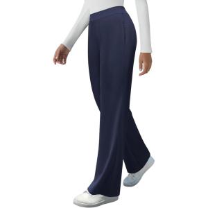 imageWomens High Waisted Work Suit Wide Leg Pants Side Zipper Pocket Casual Business Dress PantsNavy