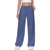 imageWide Leg Sweatpants for Women High Waisted Baggy Sweat Track Pants Drawstring Casual Lounge Pants with PocketsNavy Blue