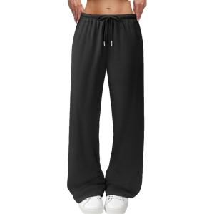 imageWide Leg Sweatpants for Women High Waisted Baggy Sweat Track Pants Drawstring Casual Lounge Pants with PocketsBlack