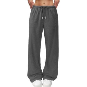 imageWide Leg Sweatpants for Women High Waisted Baggy Sweat Track Pants Drawstring Casual Lounge Pants with PocketsDark Grey