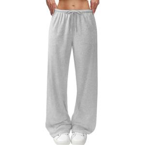 imageWide Leg Sweatpants for Women High Waisted Baggy Sweat Track Pants Drawstring Casual Lounge Pants with PocketsGrey