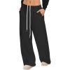 imageWomens Sweatpants Wide Leg Drawstring Workout Casual Baggy Pants High Waist with PocketsBlack