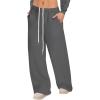 imageWomens Sweatpants Wide Leg Drawstring Workout Casual Baggy Pants High Waist with PocketsDark Gray