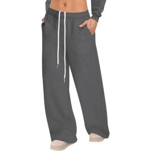 imageWomens Sweatpants Wide Leg Drawstring Workout Casual Baggy Pants High Waist with PocketsDark Gray