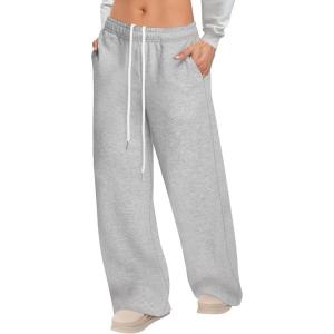 imageWomens Sweatpants Wide Leg Drawstring Workout Casual Baggy Pants High Waist with PocketsLight Gray