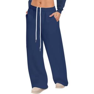 imageWomens Sweatpants Wide Leg Drawstring Workout Casual Baggy Pants High Waist with PocketsNavy