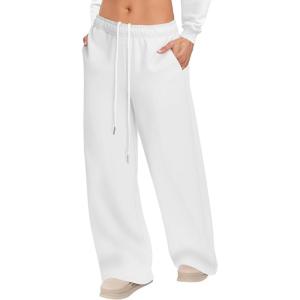 imageWomens Sweatpants Wide Leg Drawstring Workout Casual Baggy Pants High Waist with PocketsWhite