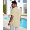 image:imageButton Down Linen Shirts for Men Short Sleeves Cotton Casual Shirt with Pockets for Summer BeachApricot