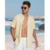 image:imageButton Down Linen Shirts for Men Short Sleeves Cotton Casual Shirt with Pockets for Summer BeachApricot