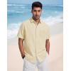 image:imageButton Down Linen Shirts for Men Short Sleeves Cotton Casual Shirt with Pockets for Summer BeachApricot