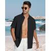 image:imageButton Down Linen Shirts for Men Short Sleeves Cotton Casual Shirt with Pockets for Summer BeachBlack