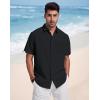 image:imageButton Down Linen Shirts for Men Short Sleeves Cotton Casual Shirt with Pockets for Summer BeachBlack