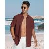 image:imageButton Down Linen Shirts for Men Short Sleeves Cotton Casual Shirt with Pockets for Summer BeachBurgundy