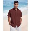 image:imageButton Down Linen Shirts for Men Short Sleeves Cotton Casual Shirt with Pockets for Summer BeachBurgundy
