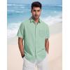image:imageButton Down Linen Shirts for Men Short Sleeves Cotton Casual Shirt with Pockets for Summer BeachGreen