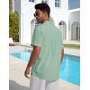 image:imageButton Down Linen Shirts for Men Short Sleeves Cotton Casual Shirt with Pockets for Summer BeachGreen