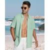 image:imageButton Down Linen Shirts for Men Short Sleeves Cotton Casual Shirt with Pockets for Summer BeachGreen