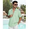 image:imageButton Down Linen Shirts for Men Short Sleeves Cotton Casual Shirt with Pockets for Summer BeachGreen1