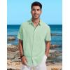 image:imageButton Down Linen Shirts for Men Short Sleeves Cotton Casual Shirt with Pockets for Summer BeachGreen1