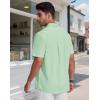 image:imageButton Down Linen Shirts for Men Short Sleeves Cotton Casual Shirt with Pockets for Summer BeachGreen1