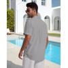 image:imageButton Down Linen Shirts for Men Short Sleeves Cotton Casual Shirt with Pockets for Summer BeachGrey