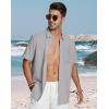 image:imageButton Down Linen Shirts for Men Short Sleeves Cotton Casual Shirt with Pockets for Summer BeachGrey
