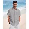 image:imageButton Down Linen Shirts for Men Short Sleeves Cotton Casual Shirt with Pockets for Summer BeachGrey