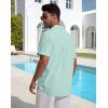 image:imageButton Down Linen Shirts for Men Short Sleeves Cotton Casual Shirt with Pockets for Summer BeachMint Blue