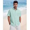 image:imageButton Down Linen Shirts for Men Short Sleeves Cotton Casual Shirt with Pockets for Summer BeachMint Blue