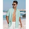 image:imageButton Down Linen Shirts for Men Short Sleeves Cotton Casual Shirt with Pockets for Summer BeachMint Blue