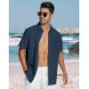 image:imageButton Down Linen Shirts for Men Short Sleeves Cotton Casual Shirt with Pockets for Summer BeachNavy