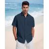 image:imageButton Down Linen Shirts for Men Short Sleeves Cotton Casual Shirt with Pockets for Summer BeachNavy