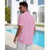 image:imageButton Down Linen Shirts for Men Short Sleeves Cotton Casual Shirt with Pockets for Summer BeachPink