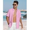 image:imageButton Down Linen Shirts for Men Short Sleeves Cotton Casual Shirt with Pockets for Summer BeachPink