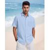image:imageButton Down Linen Shirts for Men Short Sleeves Cotton Casual Shirt with Pockets for Summer BeachSky Blue
