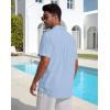 image:imageButton Down Linen Shirts for Men Short Sleeves Cotton Casual Shirt with Pockets for Summer BeachSky Blue