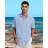 image:imageButton Down Linen Shirts for Men Short Sleeves Cotton Casual Shirt with Pockets for Summer BeachSky Blue1