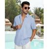 image:imageButton Down Linen Shirts for Men Short Sleeves Cotton Casual Shirt with Pockets for Summer BeachSky Blue1