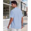 image:imageButton Down Linen Shirts for Men Short Sleeves Cotton Casual Shirt with Pockets for Summer BeachSky Blue1