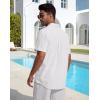 image:imageButton Down Linen Shirts for Men Short Sleeves Cotton Casual Shirt with Pockets for Summer BeachWhite