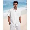 image:imageButton Down Linen Shirts for Men Short Sleeves Cotton Casual Shirt with Pockets for Summer BeachWhite